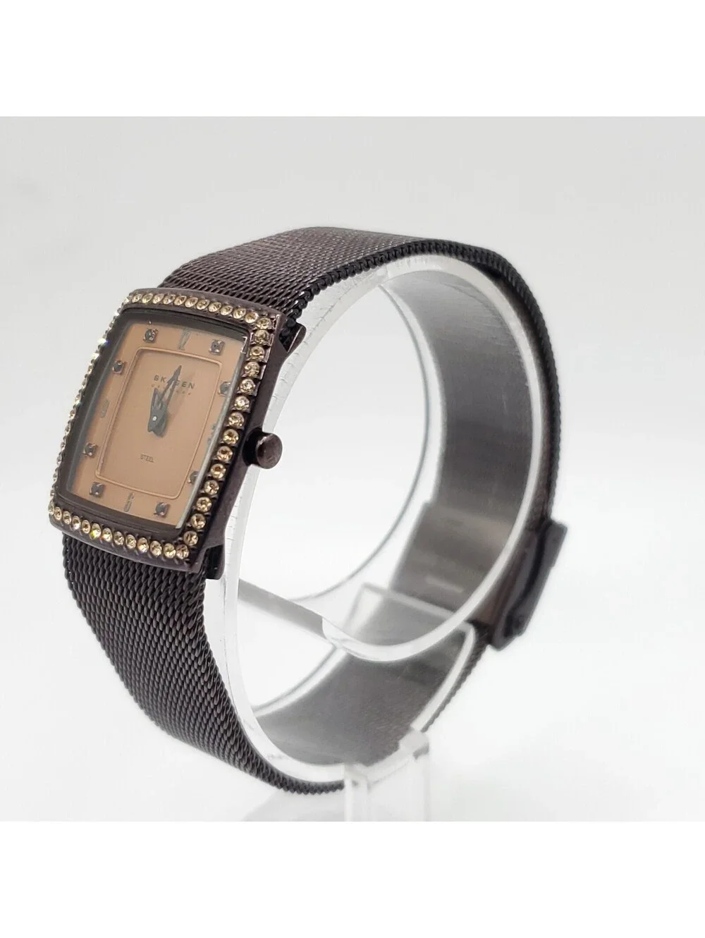 Skagen 7 Jewels  Watch Women 21mm Square Brown Dial New Battery  Working
